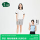 松山棉店萌寵條紋短袖短褲套裝情侶睡衣夏棉莫家居服寬松女士-白色XL
