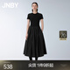 JNBY/江南布衣春夏連衣裙氣質(zhì)赫本風(fēng)修身拼接X(jué)型短袖小黑裙5O4G14470 001/本黑 M