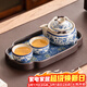 瓷牌茗茶具汝窯陶瓷泡茶壺一壺二杯家用輕奢帶茶盤(pán)功夫茶具會(huì )客泡茶防燙手 汝窯青花手抓壺二杯+繁花托盤(pán)小
