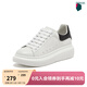 百思圖春商場(chǎng)新款牛皮休閑小白鞋松糕厚底女運動(dòng)板鞋ZWZA3AM4 白黑色（5cm經(jīng)典款） 38