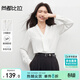 尚都比拉通勤白襯衫女職業(yè)裝v領(lǐng)顯瘦襯衣氣質(zhì)優(yōu)雅雪紡衫 白色 XL