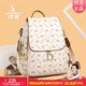 袋鼠卡拉品牌正品軟皮雙肩包2026新款大容量時(shí)尚女包旅行輕便女士背包包包 米白配黃（小熊掛件+手包+卡包）