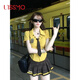 UISSMO美式甜美套裝女夏季修身顯瘦純欲學(xué)院風(fēng)襯衫上衣+半身裙兩件套女 黃色兩件套【黃色短袖襯衫+格子半身裙】 【有領(lǐng)帶徽 M 【100-110斤】