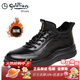 金利來(lái)（Goldlion）男鞋新款皮鞋休閑鞋冬季高幫鞋頭層牛皮加絨運動(dòng)鞋系帶保暖鞋子男 黑色 41