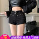歐貝汐黑色短褲女鉚釘休閑春夏季美式熱辣妹高腰修身褲子緊身熱褲外穿 黑色【送腰帶】 M