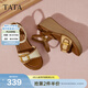 他她（TATA）法式坡跟涼鞋女鞋度假風(fēng)一字帶涼鞋秋季新款7MYA1BL5 杏/棕 35