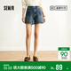 森馬（Semir）森柔|牛仔褲女夏季做舊半松緊腰短褲復古潮流直筒褲103325122001
