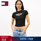TOMMY JEANS26春夏新款女裝性感辣妹羅紋修身上衣/潮流復古字母短袖T恤 【活力多色】黑色BDS L