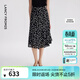 朗姿新款夏季氣質(zhì)裙子法式高腰不規則顯瘦中長(cháng)款碎花半身裙 黑色 M
