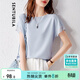 尚都比拉拼接短袖雪紡衫女顯瘦遮肚子上衣夏季女裝薄款休閑T恤 淺藍色 L