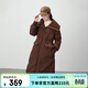 艾萊依（ERAL）冬季新款羽絨服仿羊羔毛領(lǐng)設計感長(cháng)款時(shí)尚加厚過(guò)膝外套上衣 蜜茶棕 S 155【建議80-110斤】