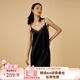 金三塔商場(chǎng)同款真絲睡衣女100%桑蠶蕾絲花邊v領(lǐng)真絲吊帶裙睡裙七夕禮物 黑色7100 L