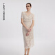 朗姿25設計感氣質(zhì)修身蕾絲刺繡收腰女裙春秋新款重工禮服連衣裙女 米白色 L