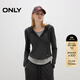 ONLY2025秋季新款軟糯親膚修身假兩件連帽抽繩衛衣女|12539S011 G42深花灰色 M