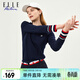 ELLE ACTIVE純棉經(jīng)典長(cháng)袖T恤女裝春秋百搭簡(jiǎn)約氣質(zhì)袖口撞色舒適柔軟打底衫女 藏青色【建議拍大一碼】 2XL