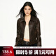 AAISUP美式機車(chē)風(fēng)翻領(lǐng)皮衣外套女春秋高級感氣質(zhì)炸街短款修身夾克上衣潮 棕色 M