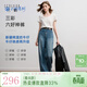 三彩2025秋季新款休閑牛仔褲中腰寬松闊腿褲長(cháng)褲通勤Z 海軍藍 S 155/64A