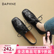 DAPHNE達芙妮深口單鞋女春季2025新款系帶方頭低跟豆豆鞋女樂(lè )福鞋 黑色 37