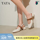 他她（TATA）法式氣質(zhì)粗跟涼鞋女鞋包頭淺口單鞋秋季新款 米白/棕 33