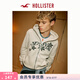 HOLLISTER美式復古舒適抓絨開(kāi)衫連帽衛衣外套25秋冬男裝322-5485 奶白色 S (175/92A)
