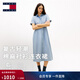 TOMMY JEANS【棉麻混紡】26春夏女裝復古文藝收腰顯瘦A字襯衫長(cháng)裙連衣裙 淺牛仔藍1AB S （推薦：95-110斤）