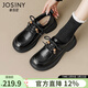 卓詩(shī)尼棕色英倫風(fēng)小皮鞋女2026春新款復古串珠女鞋子女士厚底單鞋樂(lè )福鞋 黑色【單里四季款】 38