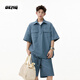 OEMG ”極簡(jiǎn)主義“運動(dòng)短袖襯衫套裝男士夏季寬松兩件套上衣T恤短褲 藍色 【高品質(zhì)】 XL [建議110-130斤]