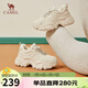 駱駝（CAMEL）老爹鞋女網(wǎng)布皮面拼接秋雙系帶厚底休閑鞋 L24S283079 杏色 37