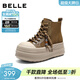 百麗（Belle）時(shí)尚串珠高幫休閑鞋女冬季新款厚底增高百搭休閑板鞋B3011DD5 棕色 36