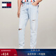 TOMMY JEANS秋冬男裝純棉美式潮流拼色口袋做舊破洞低腰寬松錐形牛仔褲 牛仔藍1AB 29