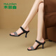 木林森（MULINSEN）女鞋2026夏季新款方頭一字帶高跟女涼鞋舒適后空涼鞋女 黑37