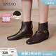 百思圖冬季商場(chǎng)新款通勤方頭復古短靴粗跟女時(shí)裝靴F3051DD5 深咖 38
