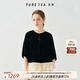 茶·愫【法式千金】puretea茶愫復古宮廷感光澤絲絨感撞色花苞上衣女夏 石墨黑 M