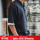 馬登工裝美式復古重磅珠地棉polo衫寬松翻領(lǐng)透氣半袖短袖T恤男夏 藏藍 L