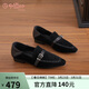 金利來(lái)（Goldlion）女鞋老錢(qián)風(fēng)尖頭樂(lè )福鞋一腳蹬豆豆鞋兩穿淺口單鞋G686540126黑色38