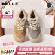 百麗（Belle）撞色厚底板鞋女冬季新款商場(chǎng)同款高幫大頭休閑鞋E6X1DDM5 棕色-毛里 38 (240mm)