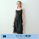 樂(lè )町修身吊帶連衣裙20黑底碎花連衣純欲打卡連衣裙 黑色（現貨） M