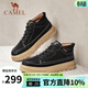 駱駝（CAMEL）男鞋 牛皮復古厚底增高時(shí)尚休閑高幫板鞋男 黑色 G13W046055 43