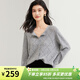 金菊特價(jià)款2026早春綿羊毛100%韓系單排扣菱形格亮片羊毛衣針織開(kāi)衫女 灰色 L