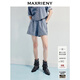 MAXRIENY精致日常感收腰燙鉆高腰水洗牛仔短褲夏款褲腿短褲女 藍色 M