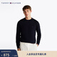 Tommy Hilfiger【絲棉混紡】秋冬男裝紅白藍條紋鑲邊內搭打底衫毛衣針織衫 藏青色DW5 L （推薦：150-165斤）