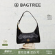 BAGTREE包包樹(shù)餃子包頭層植鞣牛皮通勤斜挎包輕奢女士包包單肩腋下包 檀黑色-手抓紋【bag tree女包】 高級小眾生日禮物女