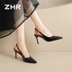 ZHR則則紅底高跟鞋女新款法式?jīng)鲂Y包頭后空細跟鞋 BQ166黑色34