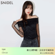 SNIDEL秋冬甜美透視薄紗一字領(lǐng)露肩襯衫上衣SWFB244141 黑色 均碼 （F）
