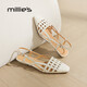 妙麗（Millies）涼鞋女低跟編織真皮時(shí)尚淺口搭扣2026春季新款百搭氣質(zhì)一字帶涼鞋 米色 37 (235mm) 標準碼