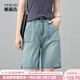 婭麗達鎖色牛仔短褲女萊賽爾涼感褲子2025夏季新款直筒五分褲薄款 懷舊藍（B1） 30