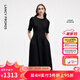 朗姿【朗姿Basic衣櫥】小香風(fēng)法式赫本風(fēng)波點(diǎn)小黑裙女收腰高智連衣裙 黑色 XL