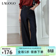 LAGOGO不易褪色闊腿牛仔褲女拉谷谷2025年秋季新款顯瘦寬松長(cháng)褲 深牛仔藍 L