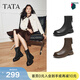 他她（TATA）靴子女加絨時(shí)裝靴法式切爾西靴厚底復古短靴CE701DZ5 黑色（單里） 39