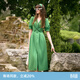 歌莉婭綠色連衣裙女今年流行多巴胺設計感V領(lǐng)扭結棉布a字裙子1C4C4K460 58G森林綠 2XL XXL